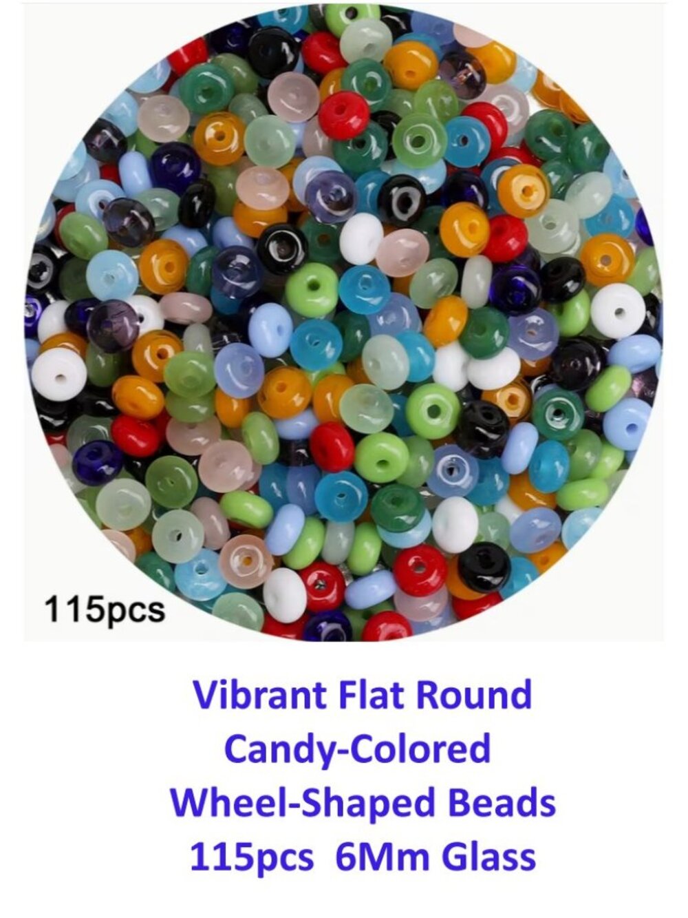Vibrant Flat Round Candy-Colored Wheel-Shaped Beads 115pcs 6Mm Glass